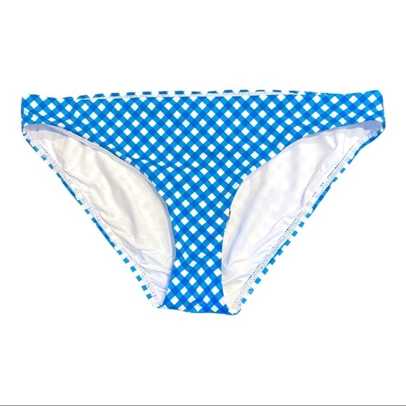 J. McLaughlin Bikini Bottom NWT Size Large Checkered Gingham Print Blue White - Picture 1 of 11